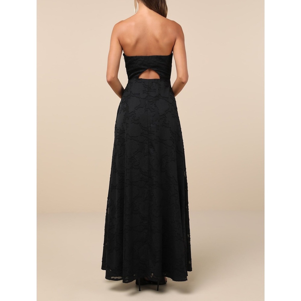 NWT Lulus Garden of Romance Black Floral Burnout Strapless Maxi Dress Small - Picture 4 of 10